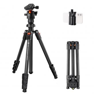 64"/1.6m Camera Tripod Lightweight Vlog Travel Tripod Compact  Flexible & Portable 17.6lbs/8kg Load with Portable, for DSLR Cameras O234A1+BH-36