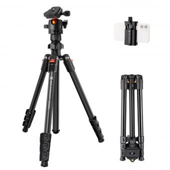 64"/1.6m Camera Tripod Lightweight Vlog Travel Tripod Compact  Flexible & Portable 17.6lbs/8kg Load with Portable, for DSLR Cameras O234A1+BH-36