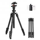 K&F CONCEPT 63.8''/1.63m Aluminum Travel Tripod 22lbs/10kg Load Reflexible Toggle Lock  O234A1+BH-28L with CNC BH-28L Head, with Mobile Phone Clip