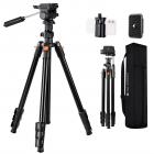 77"/1.96m Camera Tripod, Video Tripod, Lightweight Travel Tripod, Tripod with 3-Way Head, Aluminium Camera Tripod for DSLR, Tripod for Smartphone with Mobile Phone Holder O234A5+BV01