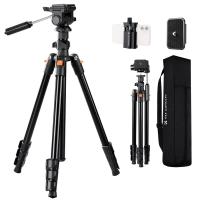 77"/1.96m Camera Tripod, Video Tripod, Lightweight Travel Tripod, Tripod with 3-Way Head, Aluminium Camera Tripod for DSLR, Tripod for Smartphone with Mobile Phone Holder O234A5+BV01