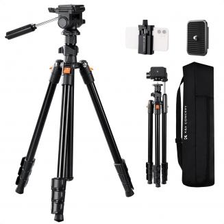 77"/1.96m Camera Tripod, Video Tripod, Lightweight Travel Tripod, Tripod with 3-Way Head, Aluminium Camera Tripod for DSLR, Tripod for Smartphone with Mobile Phone Holder O234A5+BV01