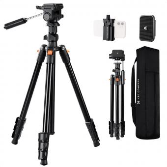 77"/1.96m Camera Tripod, Video Tripod, Lightweight Travel Tripod, Tripod with 3-Way Head, Aluminium Camera Tripod for DSLR, Tripod for Smartphone with Mobile Phone Holder O234A5+BV01