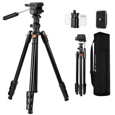 77"/1.96m Camera Tripod, Video Tripod, Lightweight Travel Tripod, Tripod with 3-Way Head, Aluminium Camera Tripod for DSLR, Tripod for Smartphone with Mobile Phone Holder O234A5+BV01