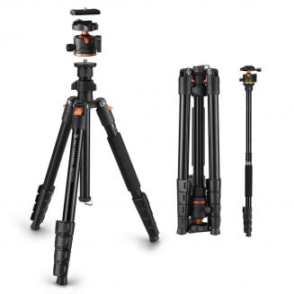 K&F Concept Kamerastativ 192 cm Aluminium – 360° Kuglehoved, 8 kg Belastning, Aftagelig Monopod, Mobilholder til iPhone/Smartphone, O275A5+BH-36