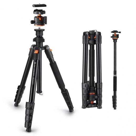 K&F Concept Kamerastativ 192 cm Aluminium – 360° Kuglehoved, 8 kg Belastning, Aftagelig Monopod, Mobilholder til iPhone/Smartphone, O275A5+BH-36