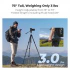 73” kamerastativ med fluidhoved, rejsestativ i aluminium til video, jævn panorering/tilt til DSLR spejlløst videokamera, maks. belastning 6,6 lb, til livestreaming, vlog og spotting scope K&F CONCEPT