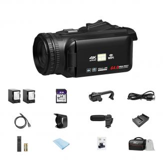 UHD 4k Digital Camera Camcorder with 64MP,18X Digital Zoom, 4.0-inch Rotating Touchscreen,Microphone,Remote Control,64GB SD Card,Two Batteries(Black)