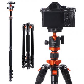 78"/2m Overhead Aluminum DSLR Tripod Compact Portable Vlog Tripod Monopod 22lbs/10kg Load, K234A7+BH-28L (S210)