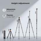 Trépied Appareil Photo en Aluminium Polyvalent 200 cm (79"), Trépied Caméra à Colonne Inversable avec Monopode Détachable - Idéal pour Studio | Pliée: 49 cm