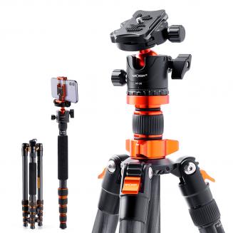 68"/172cm Carbon Fiber Tripod 22lbs Load Lightweight Travel camera Tripod with Phone Mount for SLR DSLR, D255C4+BH-28L (SA255C1)