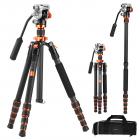 67"/173 cm Trépied Vidéo en Fibre de Carbone avec Tête Fluide, Trépied Appareil Photo Léger et Portable, Prise de Vue à +90°/-90° | Dimension Pliée: 42 cm