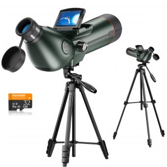 Telescopio Terrestre Digital con Trípode de 1.77m Pantalla de 3 Pulgadas y Cámara 4K para Observación de Aves Luna y Estrellas Kentfaith