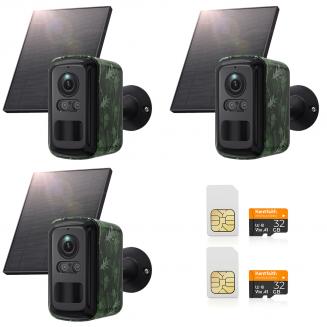4G Solar Security Camera, 2K Video & Photo, Full-color Night Vision, with 4W Solar Panel, 5200mAh Battery, IP66 Waterproof, 3 Pack, Kentfaith