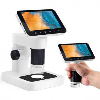 Microscopio Digitale Portatile con Schermo IPS 4.5" Staccabile, Base e Ingrandimento 1000X