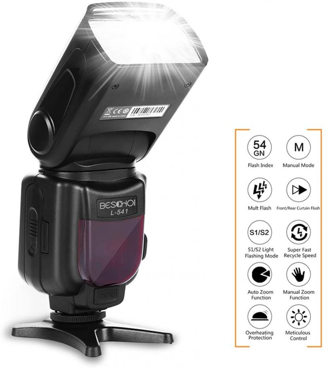 Beschoi L541 Speedlite Flash Universal Flash-kamera med LCD-skärm för Canon Nikon Panasonic Olympus Pentax och andra DSLR-kameror med standard varmskor