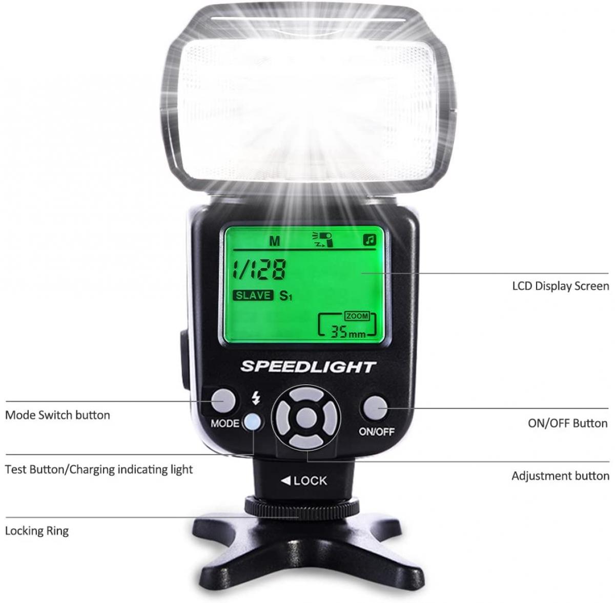 Beschoi L541 Speedlite Flash Universal Flash-kamera med LCD-skärm för Canon Nikon Panasonic Olympus Pentax och andra DSLR-kameror med standard varmskor