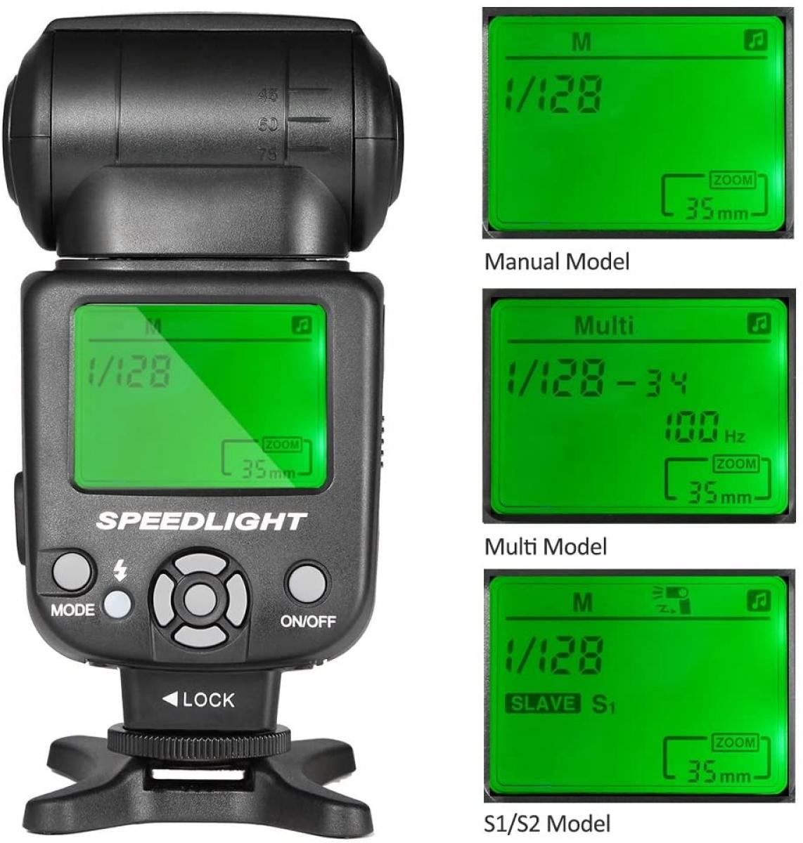 Beschoi L541 Speedlite Flash Universal Flash-kamera med LCD-skärm för Canon Nikon Panasonic Olympus Pentax och andra DSLR-kameror med standard varmskor