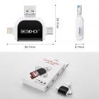 Lettore di schede 2-in-1 a 4 porte in metallo, compatibile con Lightning/USB-Type-c/USB-A/micro