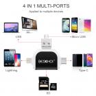 Lettore di schede 2-in-1 a 4 porte in metallo, compatibile con Lightning/USB-Type-c/USB-A/micro