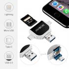 Lettore di schede 2-in-1 a 4 porte in metallo, compatibile con Lightning/USB-Type-c/USB-A/micro