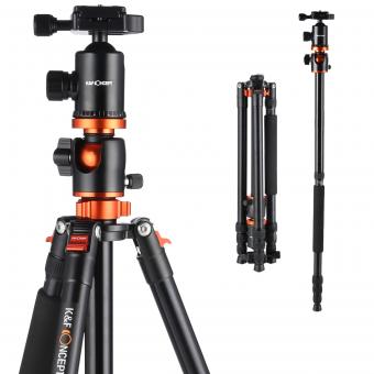 K&F Concept TM2534T Orange Aluminium Kamerastativ Fotostativ Reisestativ Einbeinsativ-Funktion Kugelkopf