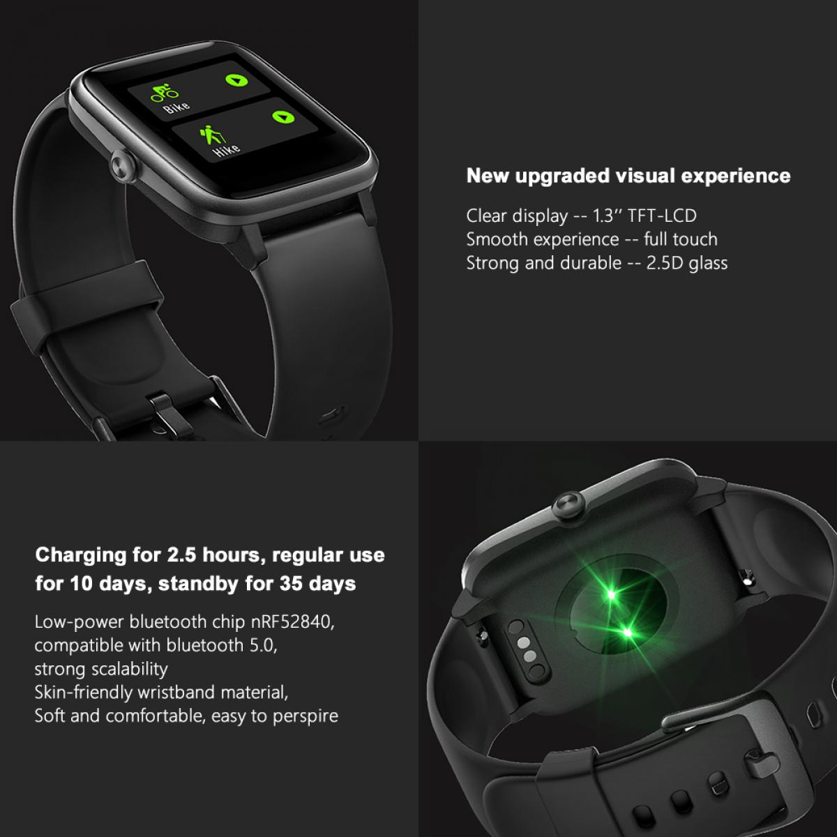 K&F Concept  ID205L Smartwatch Bluetooth HD Schermo Indossabile Tracker Frequenza cardiaca Sport Impermeabile 1,3 pollici -Nero