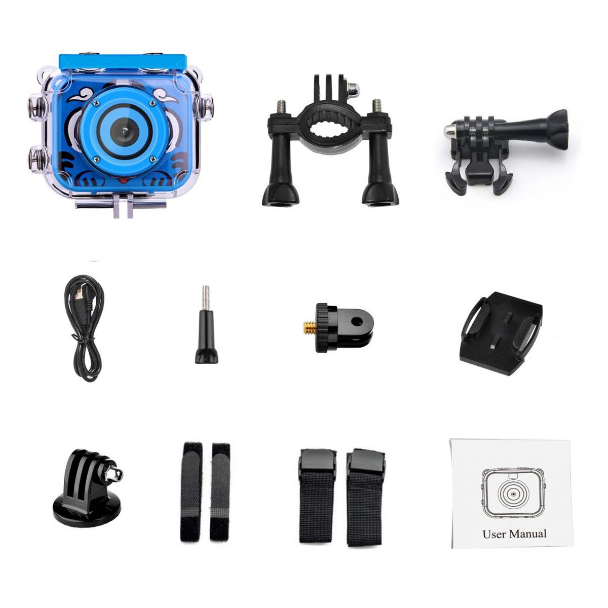 AT-G20B Детская экшн-камера 1080P HD Водонепроницаемая цифровая детская спортивная видеокамера, TF-карта 32 ГБ (синий)