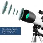 Children's beginner's 70mm aperture 400mm focal length astronomical refracting telescope-with carrying bag, adjustable tripod travel telescope