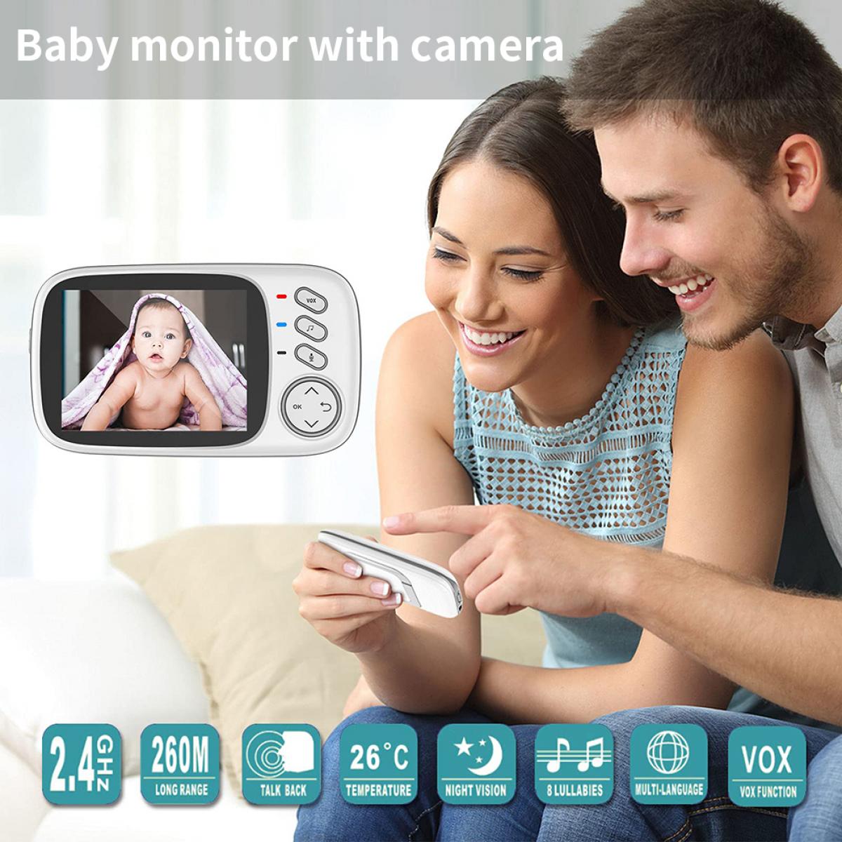 Babyfoon 3.2" Video, 2-Weg Spraak, Temperatuurbewaking en Voedingsalarm