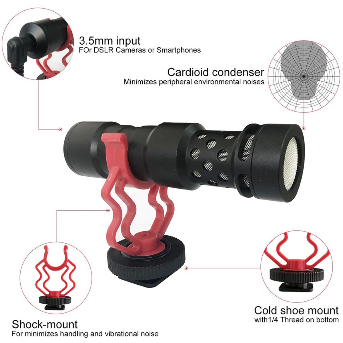 Mini Camera Video Microphone Shotgun Mic With Shock Mount til Vloging
