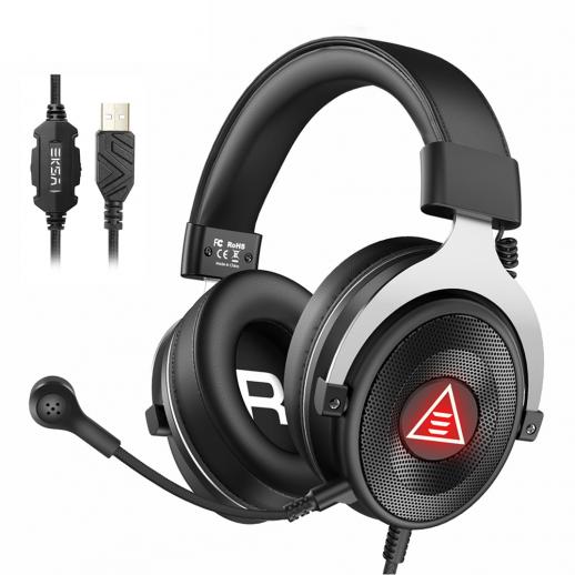 USB-gamingheadset Virtuellt surroundljud Trådbundet öronmonterat PC-headset med mikrofoner och LED-ljus, för PS4 / PS5 / Mac / bärbara datorer