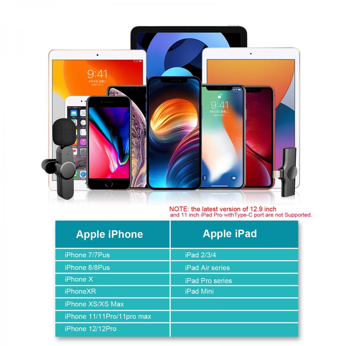 EP033 Mini Plug Play Microfono Microfono Lavalier wireless per iPhone e iPad