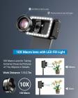 Makrovalokuvauslinssi LED-täyttövalolla, 10X makroobjektiivi + 17mm kierteellinen objektiivisovitin iPhone 15/15Pro/15Pro Max, Samsung, Android-puhelin (sopii lähes kaikkiin puhelimiin), objektiivin kiinnitys.