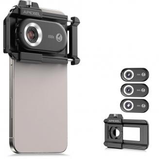 Makro Telefon Lens med 100X/150X/200X Lens i 1 Kit Innebygd CPL Filter LED-lys