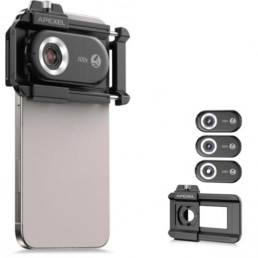 Makro telefon objektiv med 100X / 150X / 200X objektiv i 1 sæt indbygget CPL filter LED lys