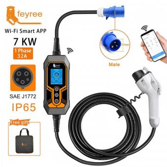 32A new energy Caricatore portatile standard americano, con schermo display, corrente regolabile, spina SAE J1772 tipo 1, spina CEE, controllo APP, caricabatterie portatile per veicoli elettrici