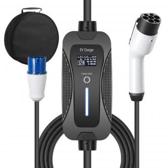 32A standard europeo Tipo 2 caricabatterie veloce portatile EV, spina CEE, scatola di ricarica corrente commutabile 16/26/32A caricabatterie (cavo 5M, 220V, 7kw)