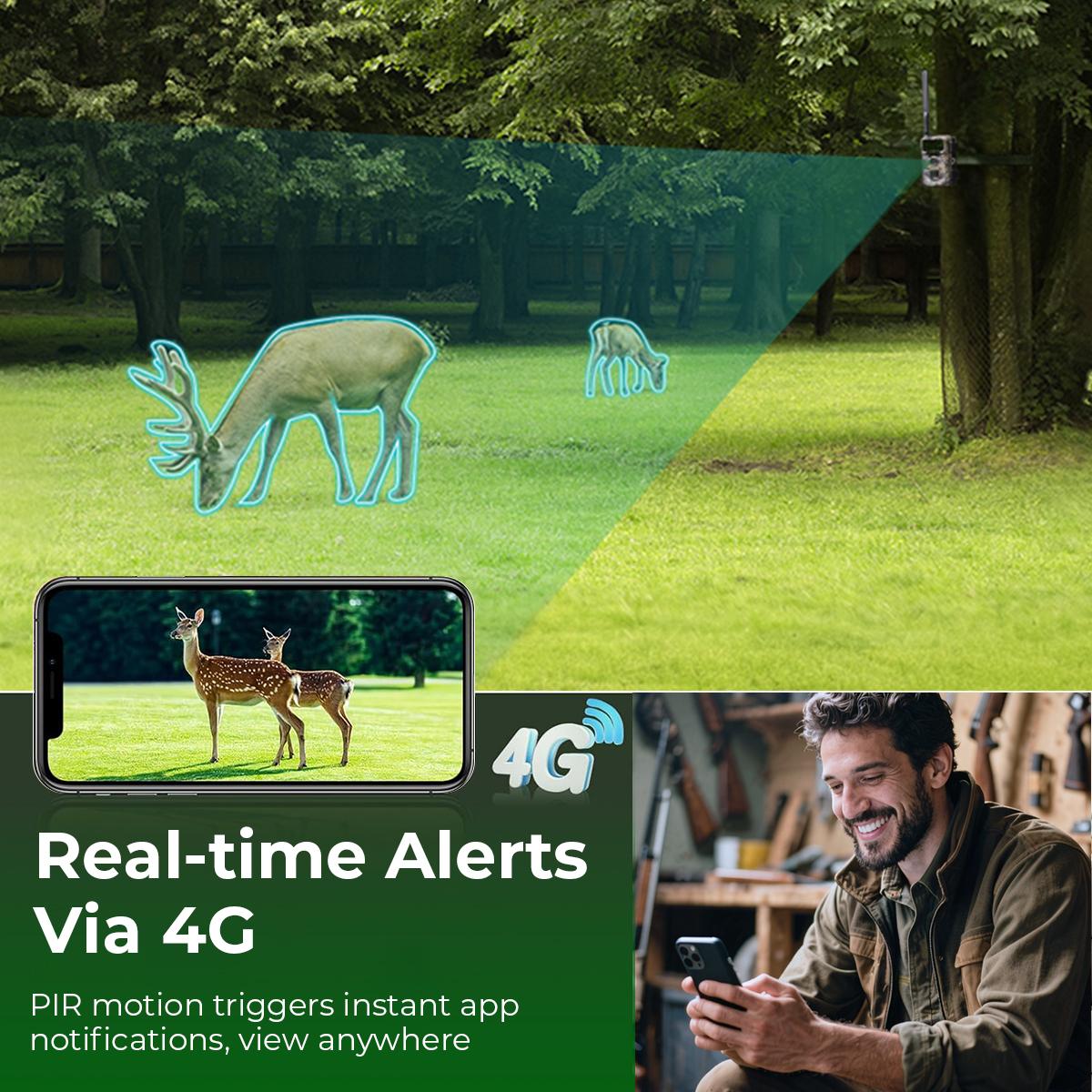 4G Cellular Trail Camera, 2.7K-videor 32MP-foton med realtidsnotiser, 0 ...