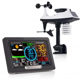 College station weather Indoor Outdoor Thermometer Wireless Color Display Atomic Clock with Rain Gauge, Wireless Thermometer Weather Station with Outdoor Sensor, Wind Speed and Direction
