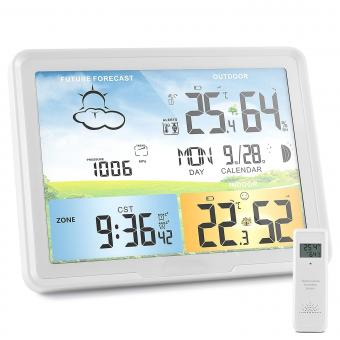 Väderstation Trådlösa Inomhus Utomhus Hem Väderstationer Med Atomklocka, Digital Vädertermometer, Temperaturfuktighetsmätare Väderprognosstationer Med Månfas