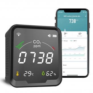 Smart CO2 detektor, luftkvalitetskontitor, NDIR Sensorkarbondioksiddetektor, Temperatur Fuktighet Lufttest for CO2 Alarm, Smart Life Tuya APP Digital CO2 Meter