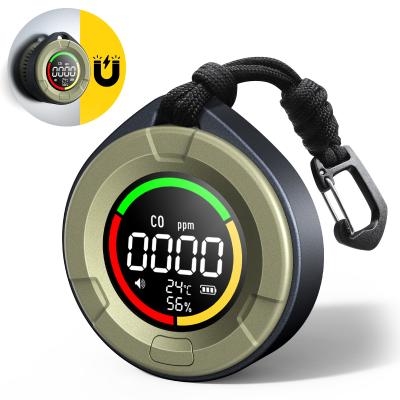 Rilevatore di monossido di carbonio 3-in-1, rilevatore di temperatura/umidità di allarme con cordino e funzione di aspirazione magnetica, mini monitor CO con batteria 1000mAh, per la casa/viaggi/all'aperto