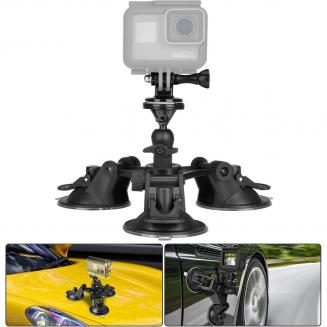 Cámara de acción GoPro de 3 tazas con soporte de ventosa para cámara de acción, cubierta para parabrisas de coche, soporte para tapa de maletero/con rótula compatible con GoPro Sony DJI OSMO Action Akaso Apeman YI Action Camera Car Mount