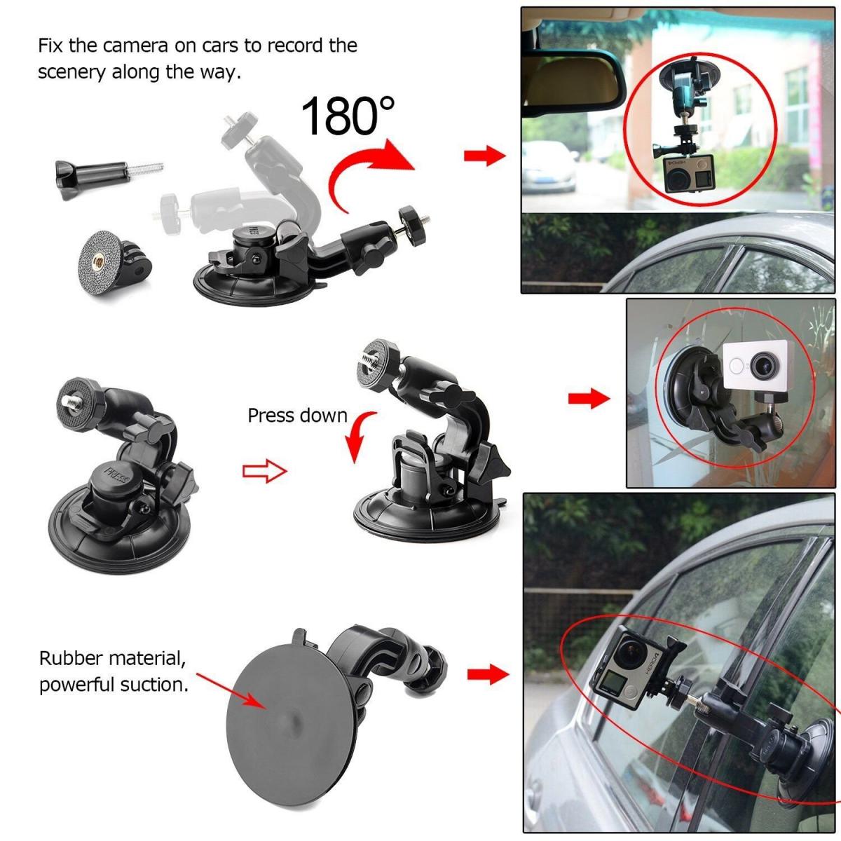Actionkamera Sucker Mount Bilvindruta Kamerafäste Stativadapter Universalskruv Kompatibel med Gopro Hero Max, Hero 10 9 8 7 6 5 4 Svart/AKASO EK7000/Brave 4/Dragon Touch/DJI OSMO