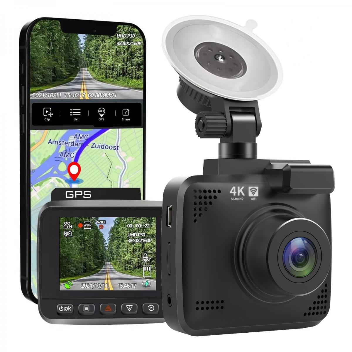 V53 3.0" IPS 4K HD Car Recorder com ângulo de gravação de 170° com sensor G, GPS, WiFi, gravação em loop, monitoramento de estacionamento, visão noturna (4K @3840*2160P)