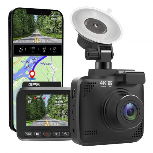 V53 3.0" IPS 4K HD Car Recorder com ângulo de gravação de 170° com sensor G, GPS, WiFi, gravação em loop, monitoramento de estacionamento, visão noturna (4K @3840*2160P)