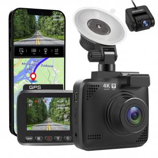 V53 3.0" IPS 4K HD bilopptaker med 170° opptaksvinkel med G-sensor, GPS, WiFi, sløyfeopptak, parkeringsovervåking, nattsyn (4K @3840*2160P) doble kameraer