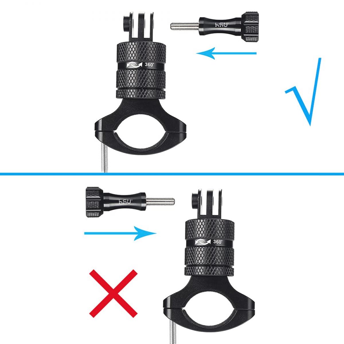 Maastopyörän polkupyörän moottoripyörän ohjaustangon kiinnityspuristin alumiiniseoksesta valmistettu kiinnike sopii GoPro Heroon 11/10/9/8 musta toimintakamera Insta360 One x2 x3 360 DJI OSMO action 2 3