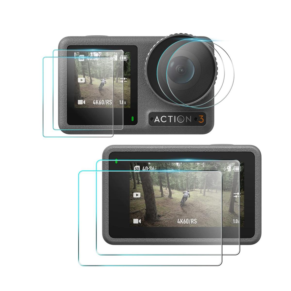 Supfoto Osmo Action 3 Screen Protector do DJI Osmo Action 3 Akcesoria, szkło hartowane 9H Osłona ekranu + osłona obiektywu do DJI Osmo 3 Dual Screen [6szt]